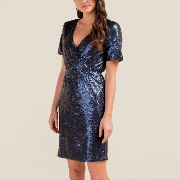 NWT Francesca Elegant Navy Sequin Dress Small - Picture 4 of 5